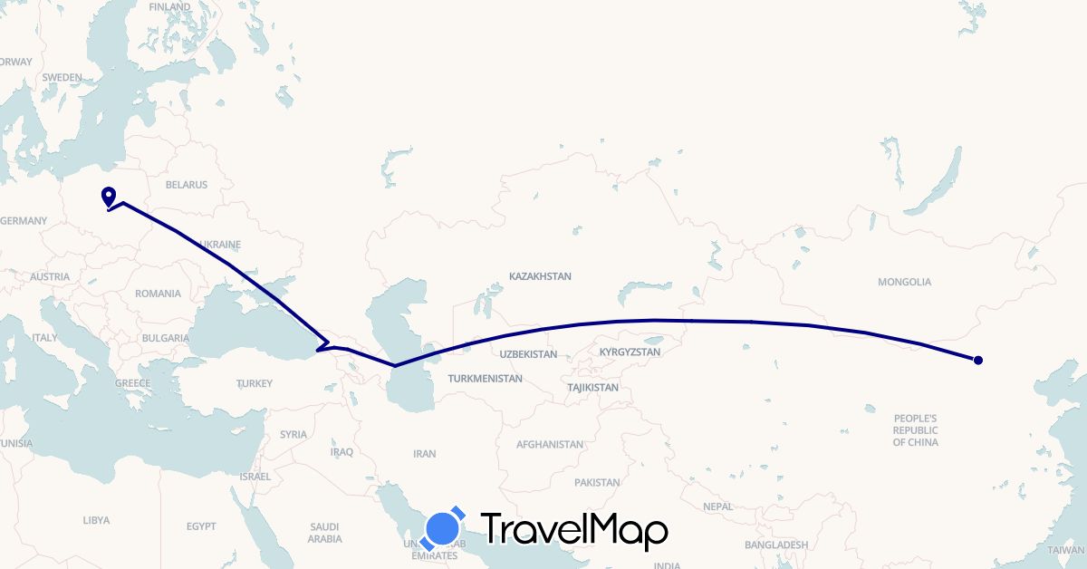 TravelMap itinerary: driving in Azerbaijan, China, Georgia, Poland (Asia, Europe)